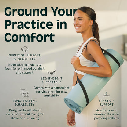 Retrospec Solana Yoga Mat 1" Thick w/Nylon Strap for Men & Women - Non Slip Exercise Mat for Home Yoga, Pilates, Stretching, Floor & Fitness Workouts - Black