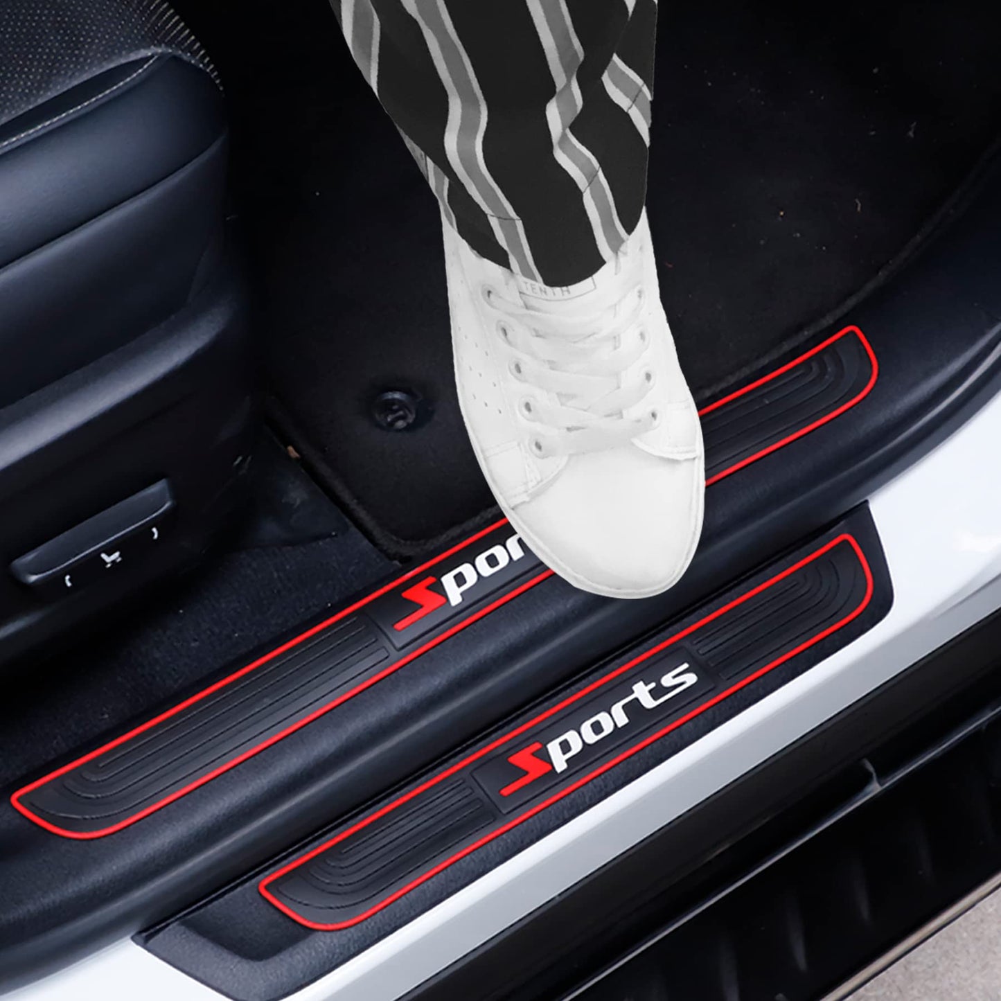 SINGARO Car Door Threshold Protection, 4PCS Door Edge Step Dust Shield Cover, Door Width 19.8x1.57inch Car/SUV Universal Rubber Scratch Resistant Exterior Accessories (Sport)