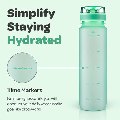 Hydracy Water Bottle with Time Marker -Large 32 oz BPA Free Water Bottle & No Sweat Sleeve -Leak Proof Gym Bottle with Fruit Infuser Strainer & Times to Drink -Ideal for Fitness Sports & Outdoors