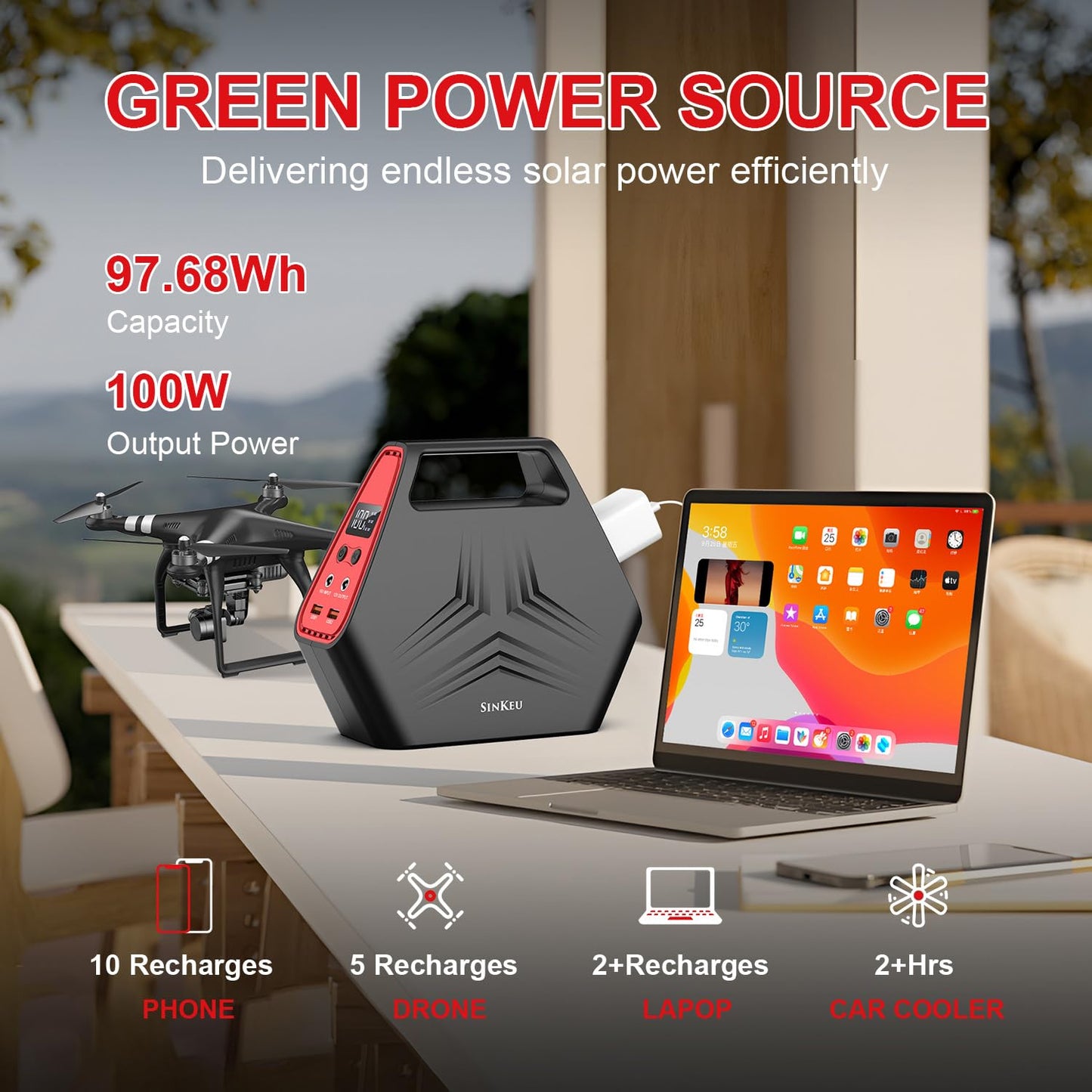 100W Solar Generator with 40W Foldable Solar Panel, Sinkeu 24600mAh Power Bank with AC Outlet for Home Use 97.68Wh Portable Power Station for Camping Hurricane Emergency