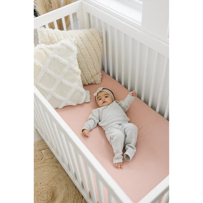 Konssy Muslin Crib Sheets for Girl Boy, 2 PCS Soft and Breathable Cotton Baby Sheets for Standard Crib Mattress, 52"x 28" (Floral, Pink)