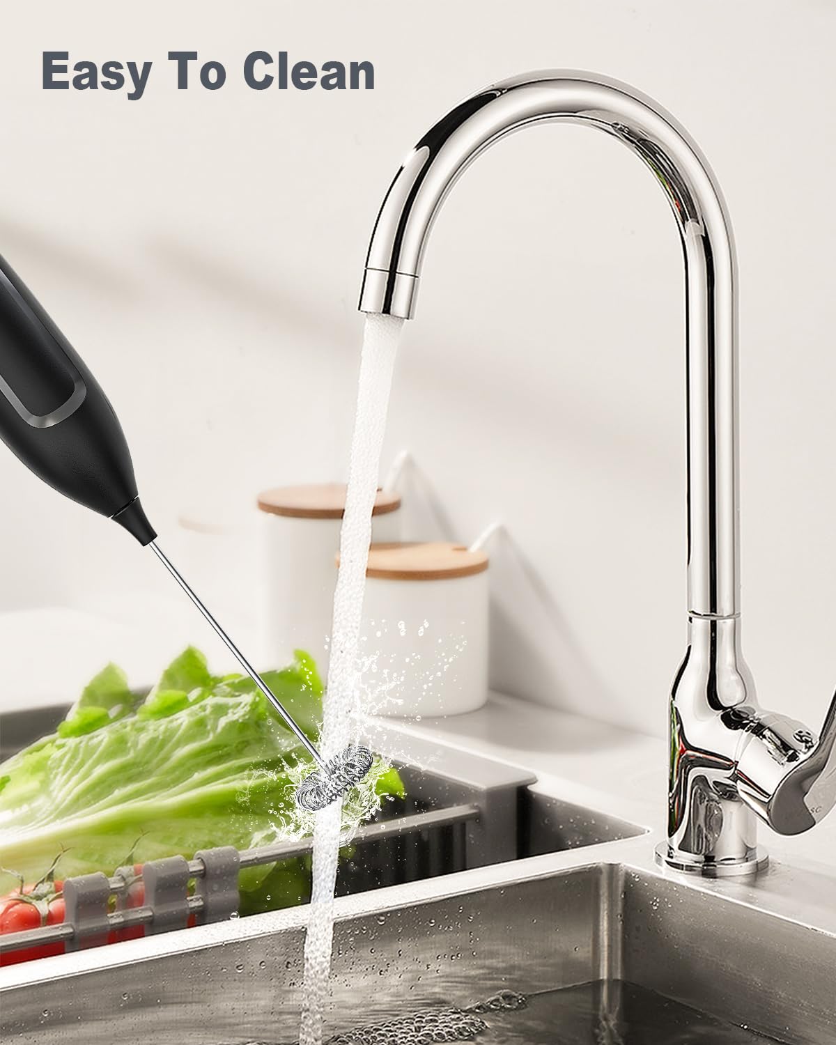 Milk Frother Handheld Battery, Electric Foam Maker Frother Wand, Drink Mixer with Stainless Steel Whisk for Coffee, Matcha, Lattes, Cappuccino Black