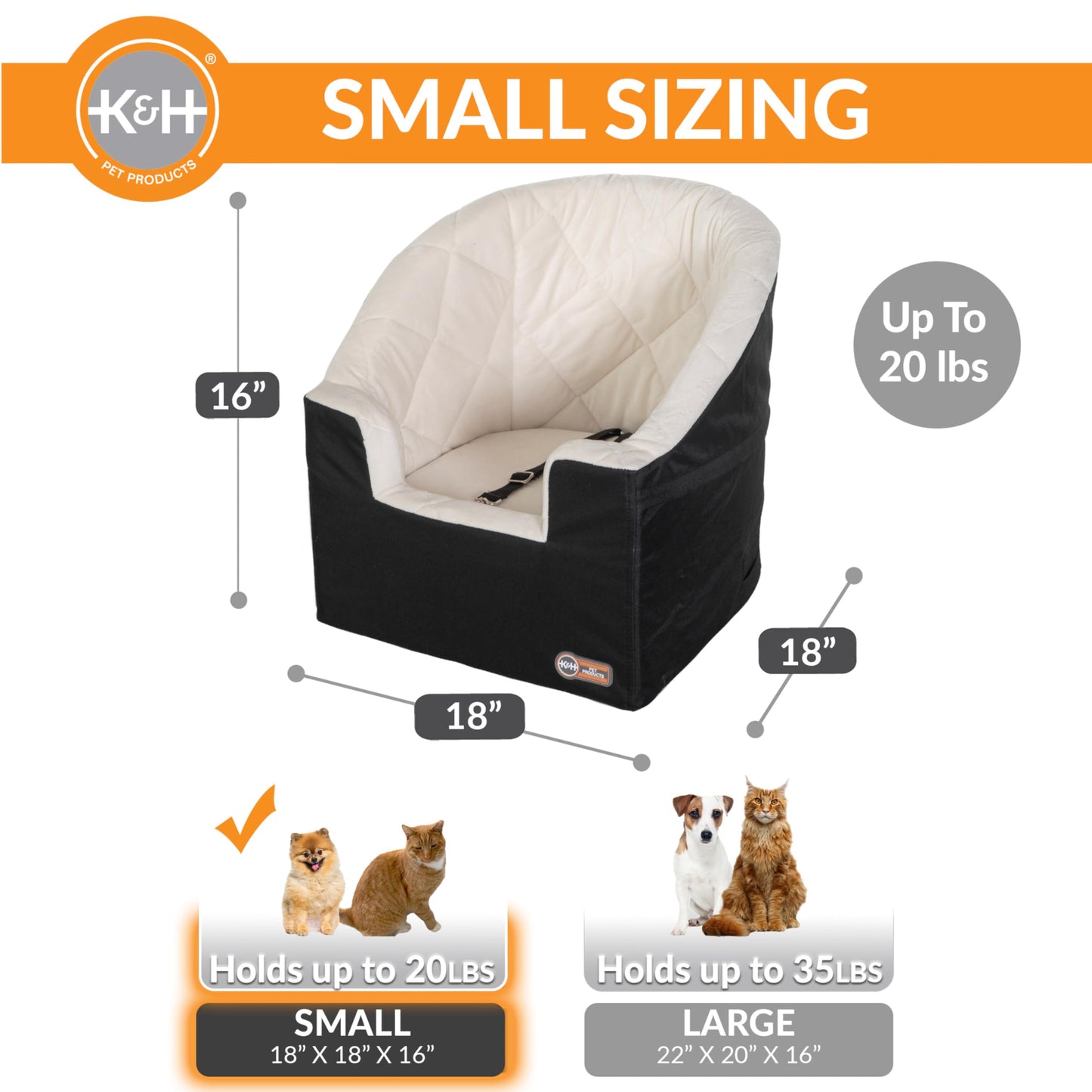 K&H Pet Products Bucket Booster Dog Car Seat for Small Dogs, Seat Belt Secured, 2 Safety Leashes, Washable Covers, Sturdy Pet Booster Seats for Traveling with Pets - Small Black/Cream