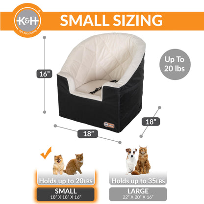K&H Pet Products Bucket Booster Dog Car Seat for Small Dogs, Seat Belt Secured, 2 Safety Leashes, Washable Covers, Sturdy Pet Booster Seats for Traveling with Pets - Small Black/Cream