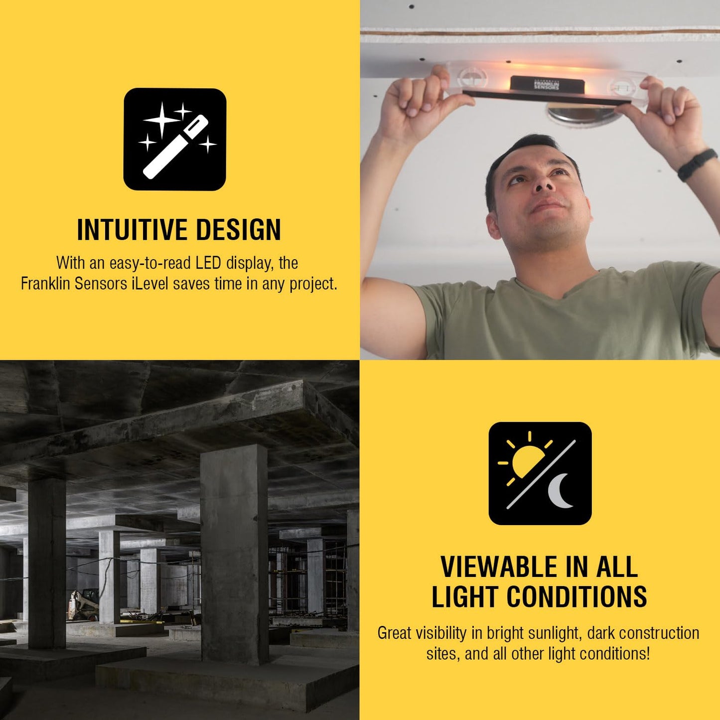 Franklin Sensors Light Level/Digital, Electronic, 12-inch Magnetic Torpedo Level, Vertical and Horizontal Leveler Tool with 2 Bubble Vials