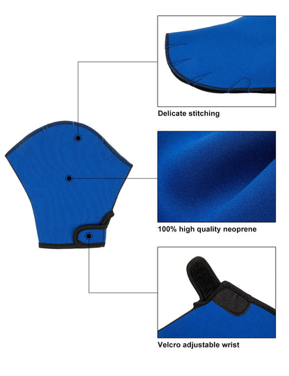 FitsT4 Sports Aqua Gloves Webbed Paddle Swim Gloves Fitness Water Aerobics and Swimming Resistance Training Gloves for Men Women Children Royal M