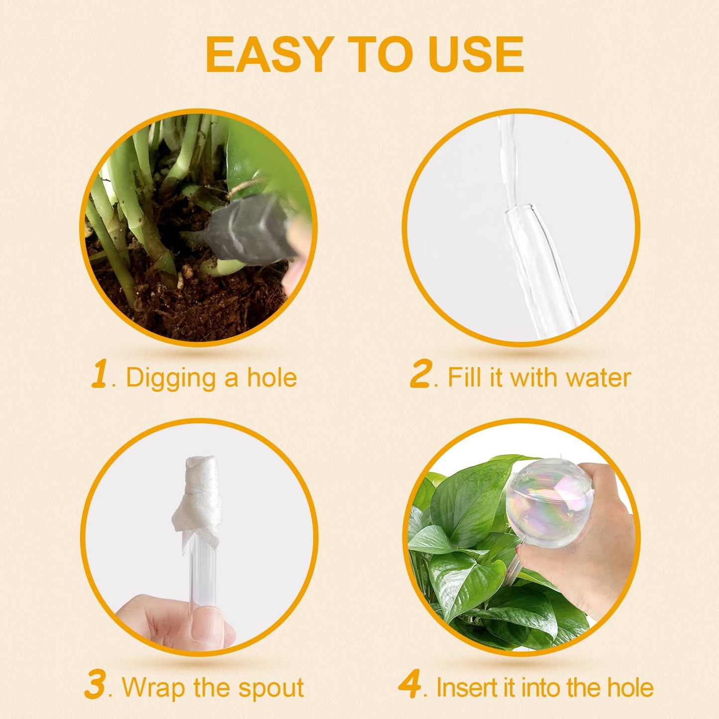 KiKiHeim Plant Watering Globes Self Watering Planter Insert System Spikes, 6.4oz/190ml Capacity Hand Blown Iridescent Clear Glass Automatic Waterer Bulbs for Outdoor Indoor Plants, 3Pcs