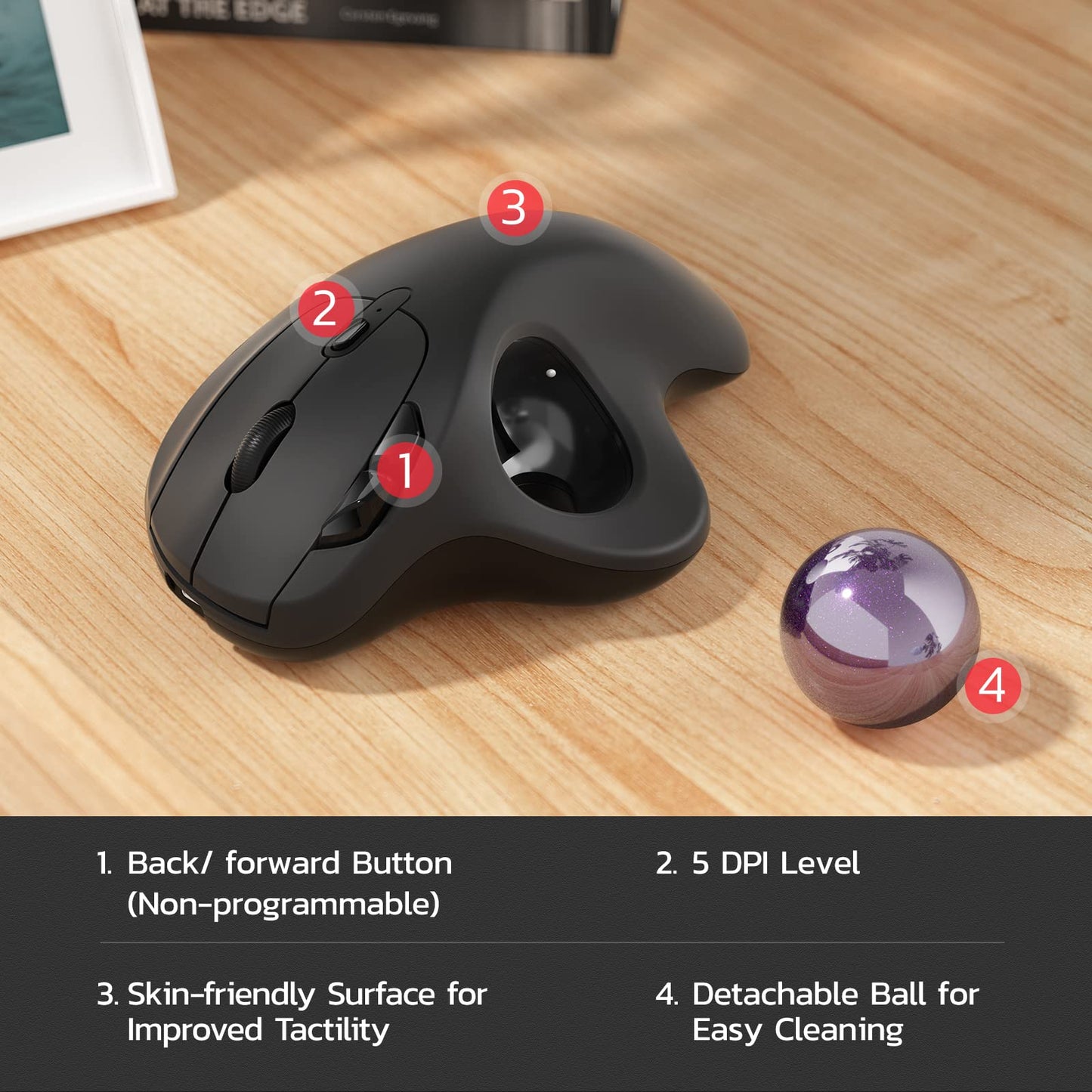 Nulea M501 Wireless Trackball Mouse, Rechargeable Ergonomic, Easy Thumb Control, Precise & Smooth Tracking, 3 Device Connection (Bluetooth or USB Receiver), Compatible for PC, Laptop, Mac, Windows.