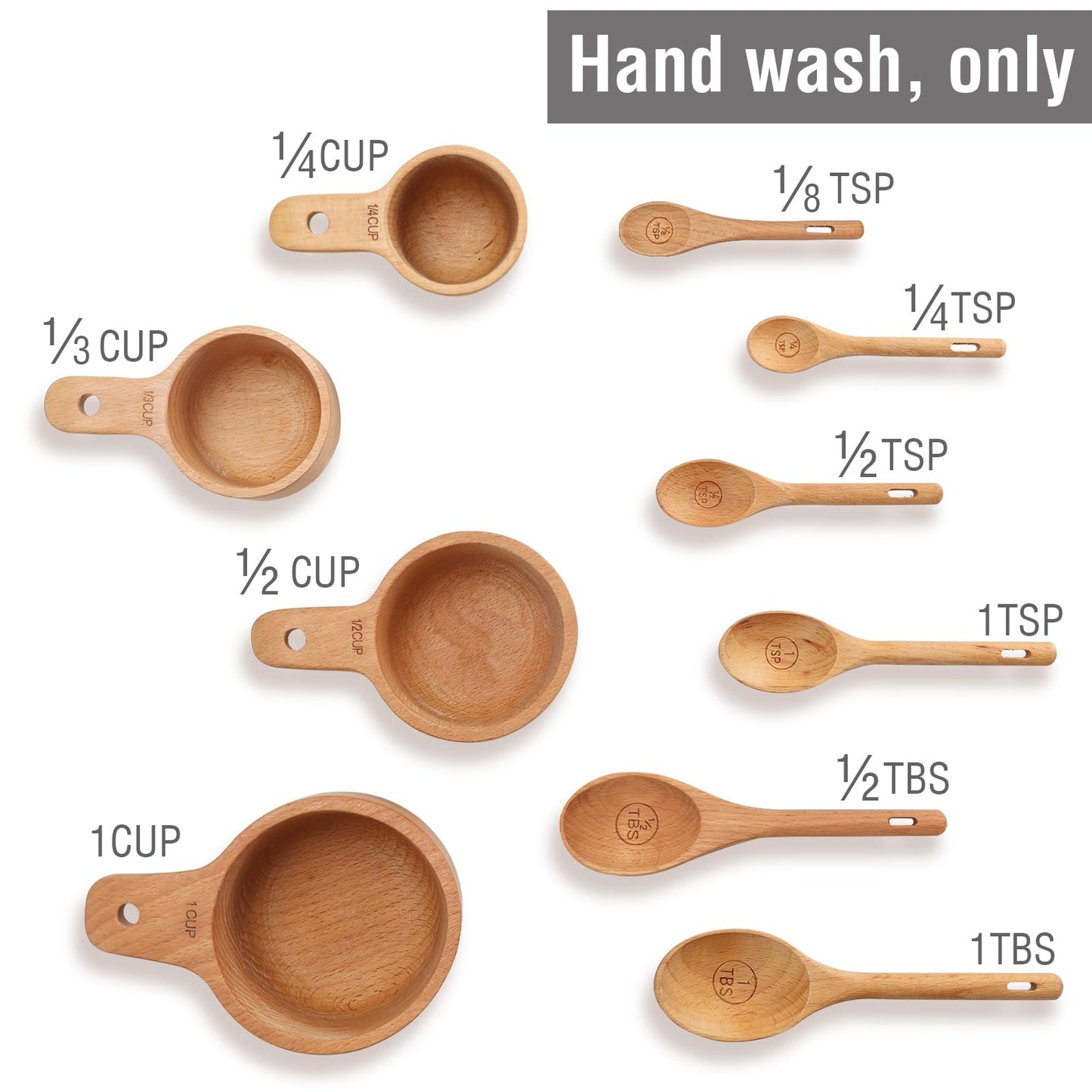 10 Piece Measuring Cups and Measuring Spoons Set, Handcrafted Wood Measuring Cups with Tablespoon Teaspoon Measuring spoons for Dry Ingredients, Natural Wooden Measuring Set for Cooking Baking