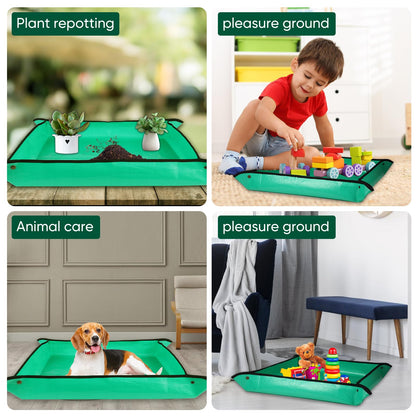 HKZ Repotting Mat for Indoor Plant - 26'' x 26'' Planting Mat Soil Mess Control, Portable Succulent Planting Potting Tray Waterproof Gardening Transplanting Bonsai Tools(Pale Green)