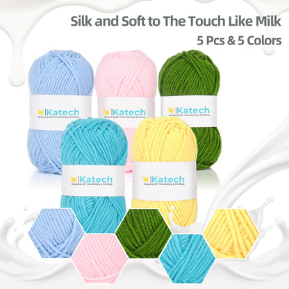Katech Beginner Yarn for Crocheting and Knitting-Crochet Yarn Kit for Beginners-Includes 382 Yards Cotton Yarn Balls, Hooks, Accessories, Tutorials, Ideal Starter Kit for Kids Adults Professionals