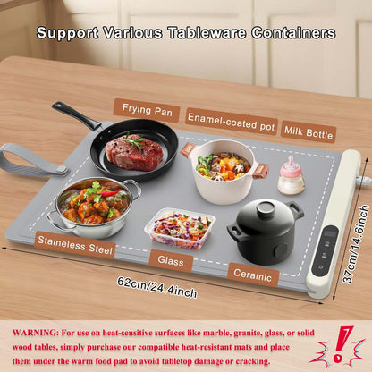 FYY Food Warming Mat - Electric Warming Tray with 6 Temperature Settings and 6 Hours Timer, Full Surface Graphene Heating Food Warmer, Premium Rollable Heating Tray for Gatherings, Parties, Grey