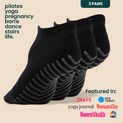 Gripjoy Grip Socks 3-Pack, Non Slip Socks for Yoga, Pilates, Barre, Dance, Enhanced Stability, Machine Washable, Comfortable Cotton Blend, Supports Charitable Causes