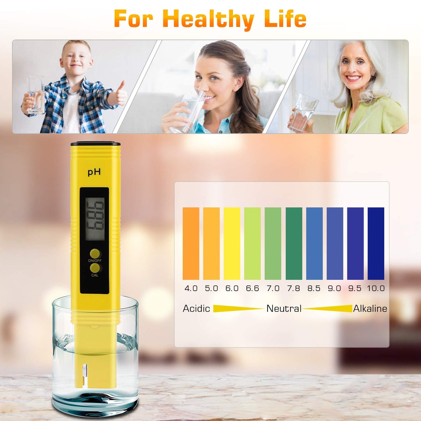 PH Meter for Water Hydroponics Digital PH Tester Pen 0.01 High Accuracy Pocket Size with 0-14 PH Measurement Range for Household Drinking, Pool and Aquarium