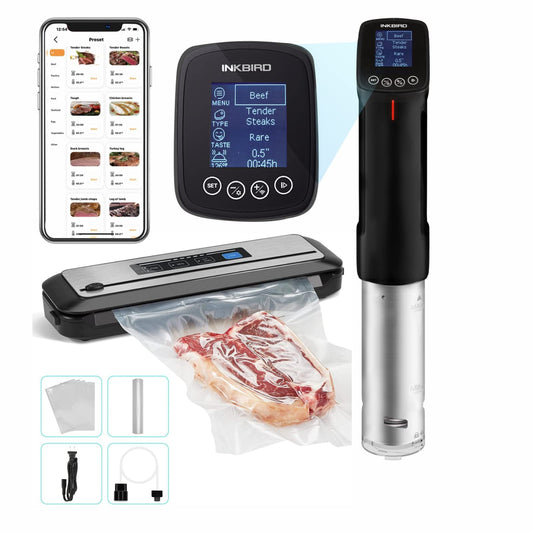 Inkbird WIFI Sous Vide Machine ISV-100W| 1000W Sous-Vide Cooker Immersion Circulator with 14 Preset Recipes on APP and Thermal Immersion, Fast-Heating with Timer (Sous Vide +Vacuum Sealer Machines)