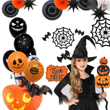 Halloween Decoration Balloons, 50pcs 12 Inch Black Orange White Halloween Balloons Bat Spooky Pumpkin Spider Web Halloween Balloons for Halloween Party Decoration Outdoor Home, Yard Backdrop Party