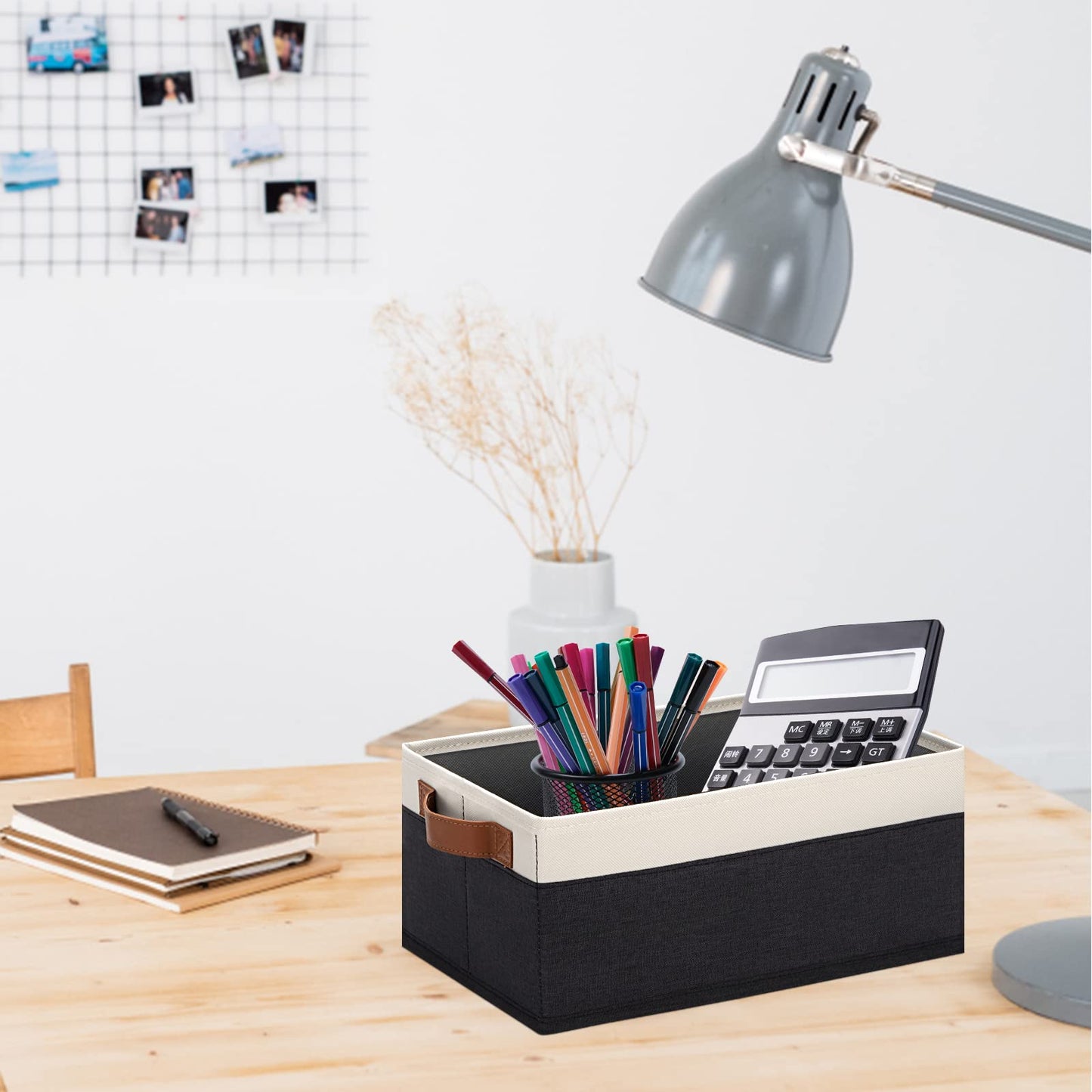 GhvyenntteS Storage Baskets for Organizing, Fabric Storage Bins with Leather H&les, Foldable Rectangular Storage Baskets for Shelves, Closets, Home, Office(Black/White, 6 Pack)11.8X7.9X5.1 in