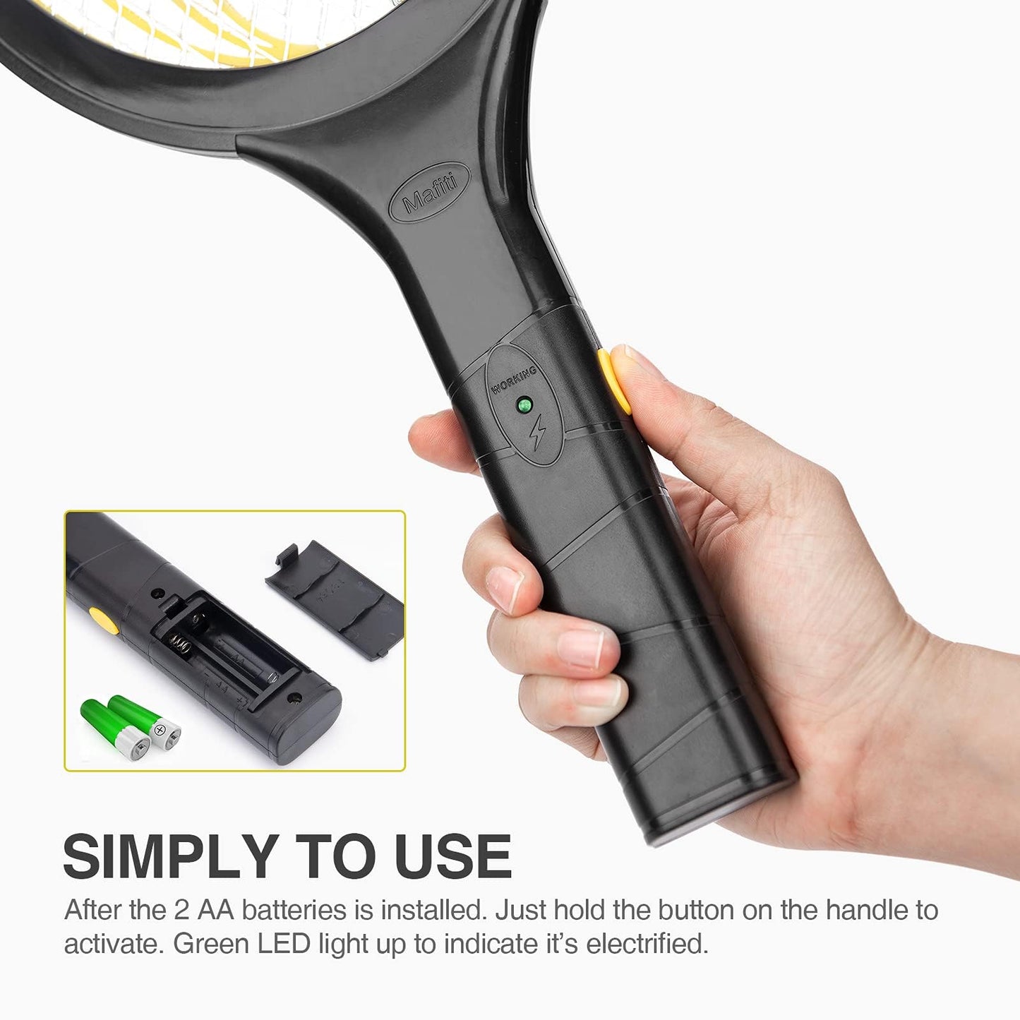 mafiti Fly Swatter Electric, Battery Powered Fly Killer Mosquito Zapper Bug Zapper Racket for Indoor Outdoor, Black