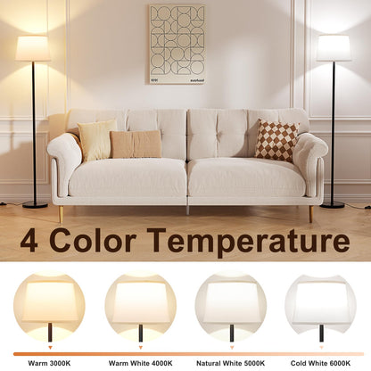 Raexpectis Modern Floor Lamp with Adjustable Brightness, Remote Control, Black, LED Bulbs, White Shade, Foot Switch, Easy Assembly