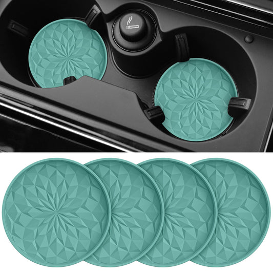 ME.FAN Car Coasters for Cup Holders [4 Pack] - 2.75In Silicone Auto Mug Mats - Universal Non-Slip Recessed Car Interior AccessoriesTeal Blue