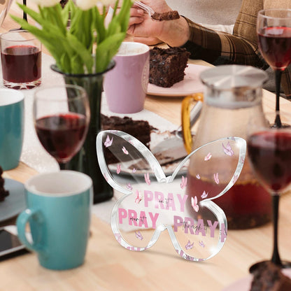 Pink Christian Gifts for Women, Religious Plaques Christian Woman Decor Gifts, Modern Home Office Room Bathroom Bedroom, Pray On It Over It Acrylic Sign for Teacher Boss Friend(Butterfly)