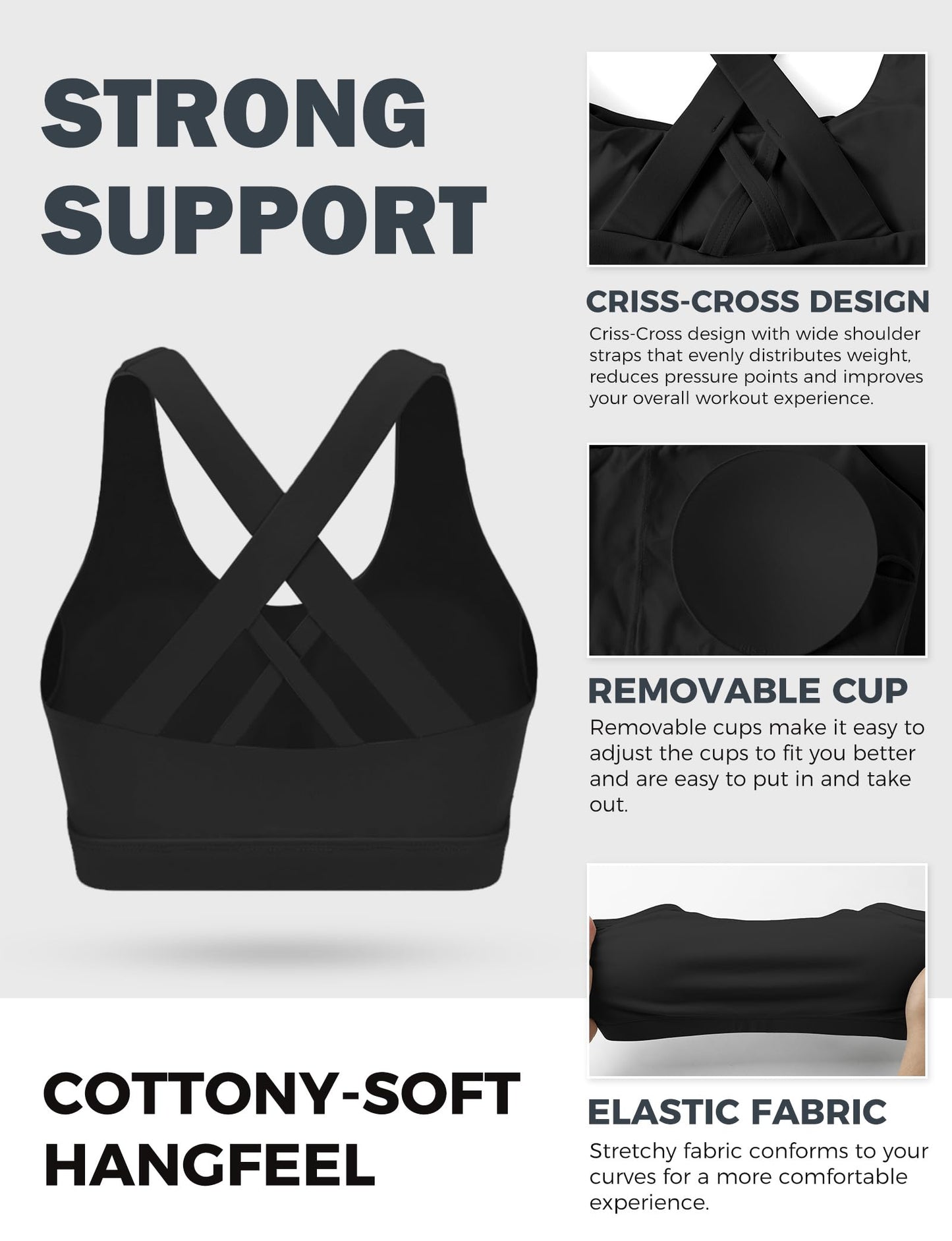 Sports Bras for Women High Support Large Bust, Outdoors High Impact Yoga Wireless Padded Bras,White Padded Low Back Athletic Sleep Workout Strappy Racerback Sports Bra Black XL-1