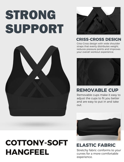 Sports Bras for Women High Support Large Bust, Outdoors High Impact Yoga Wireless Padded Bras,White Padded Low Back Athletic Sleep Workout Strappy Racerback Sports Bra Black XL-1