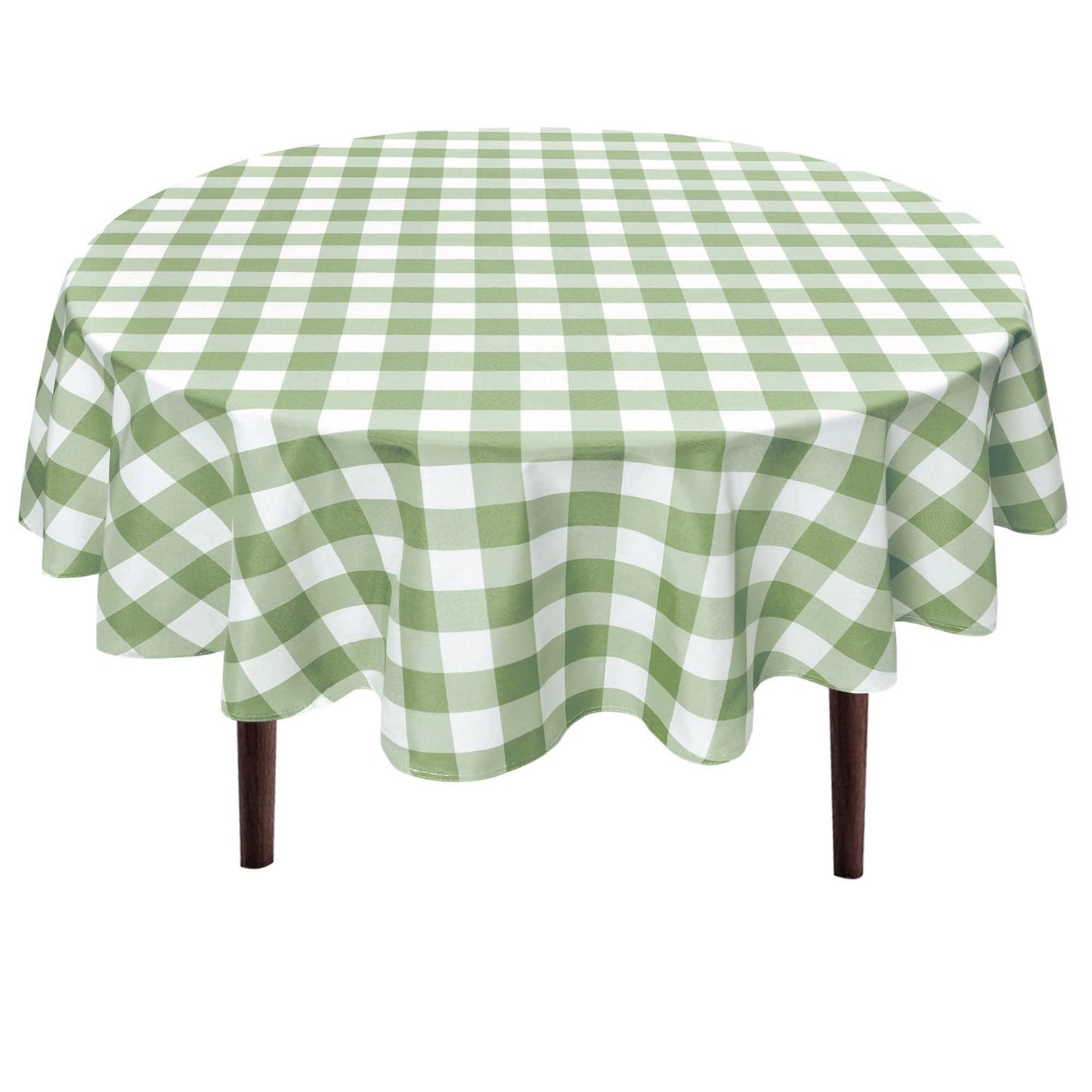 Hiasan Checkered Round Tablecloth 60 Inch - Waterproof Stain and Wrinkle Resistant Washable Fabric Table Cloth for Dining Room Party Outdoor Picnic,Sage Green and White