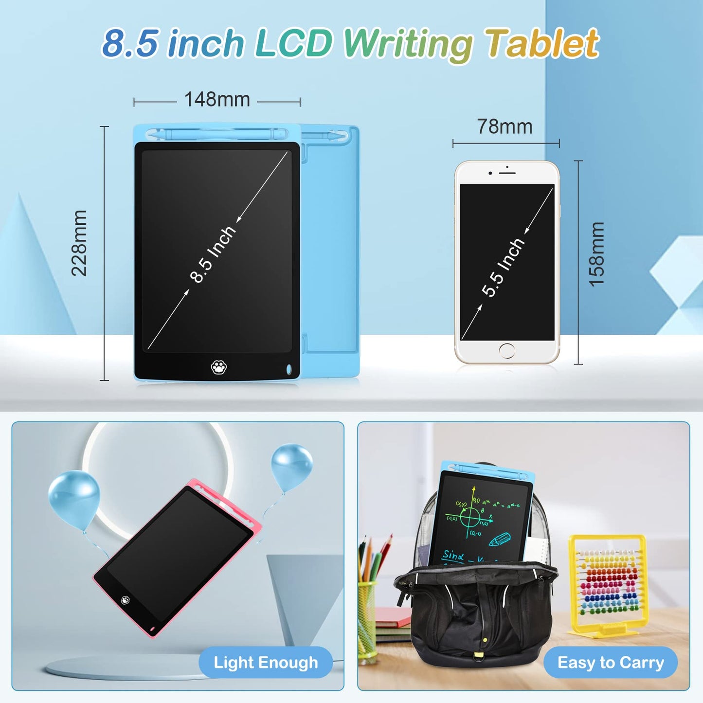 6 Pack LCD Writing Tablet, 8.5 Inch Writing Tablet for Kids, Colorful Screen Doodle Board Drawing Tablet, Digital Drawing Pad, Learning Educational Toys for Girls Boys, Pink*2+Blue*2+Black*2