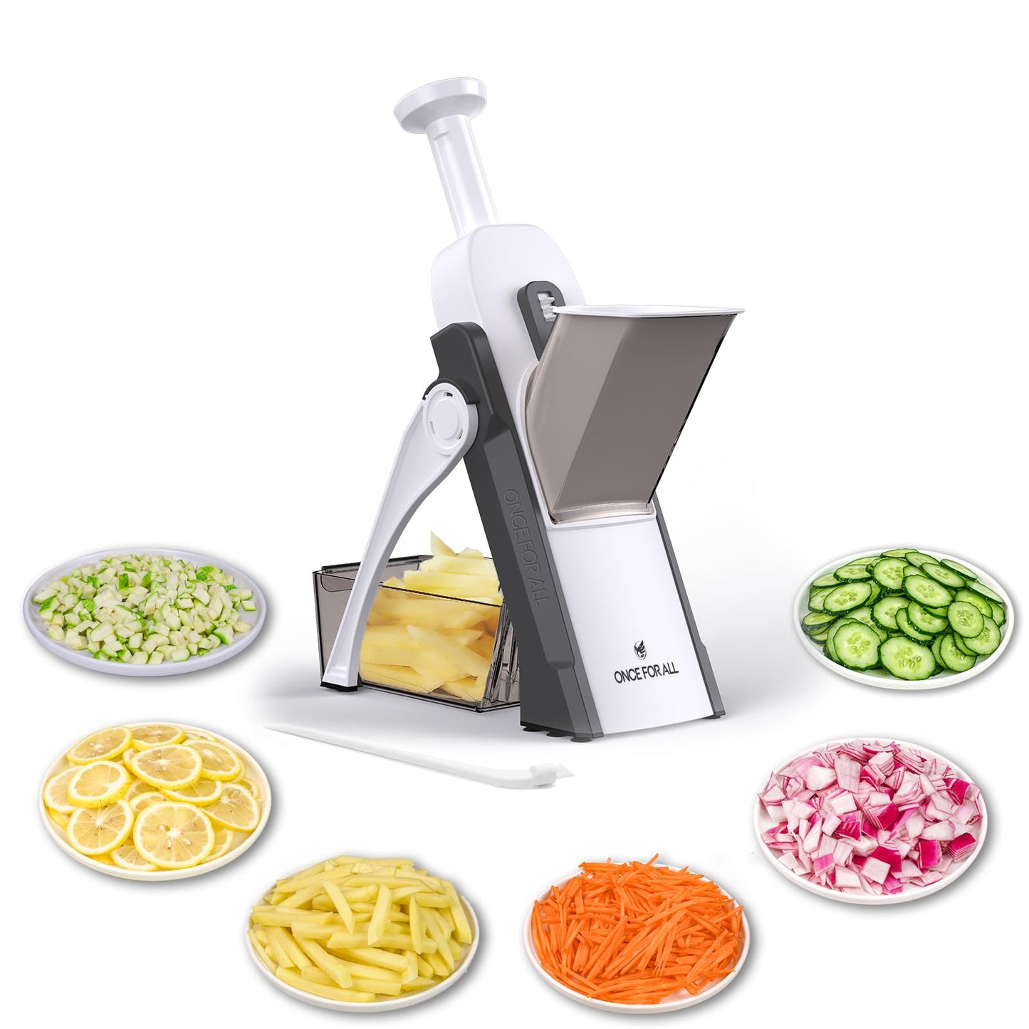 ONCE FOR ALL Upgrade Safe Mandoline Slicer Plus, Adjustable Vegetable Food Chopper Potato Fries French Fry Cutter, Detachable Blade, Kitchen Chopping Artifact, New Kitchen Gift (DarkGray)