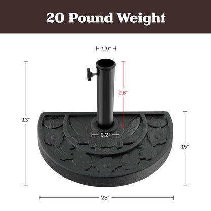 Half Round Umbrella Base - 20lb Weighted Semicircle Freestanding Resin and Concrete Umbrella Stand for Outdoor Use by Pure Garden (Black)