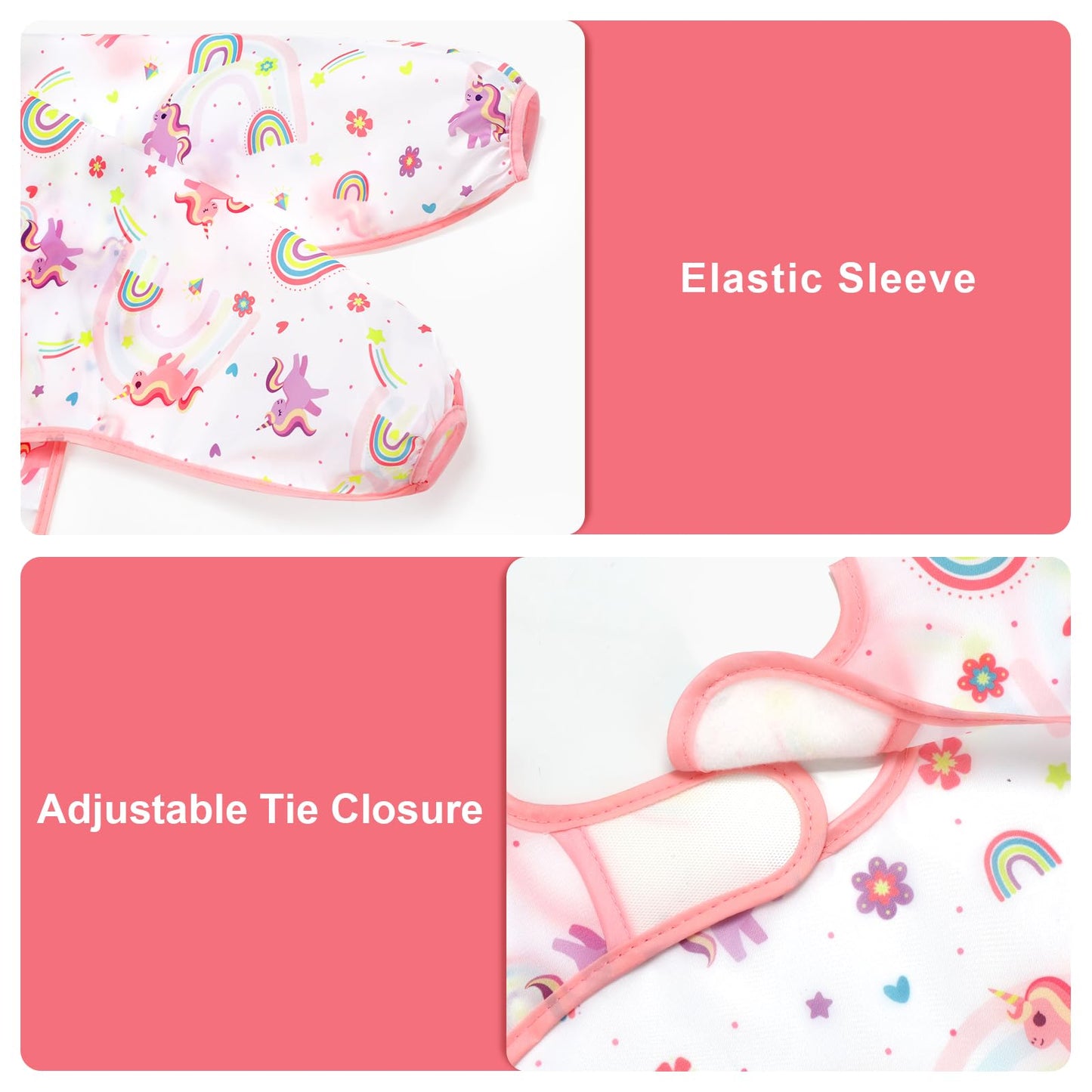 Accmor 4 Pack Long Sleeve Bibs, Baby Smock Waterproof Sleeved Bib Smock for Baby Toddler 6-24 Months