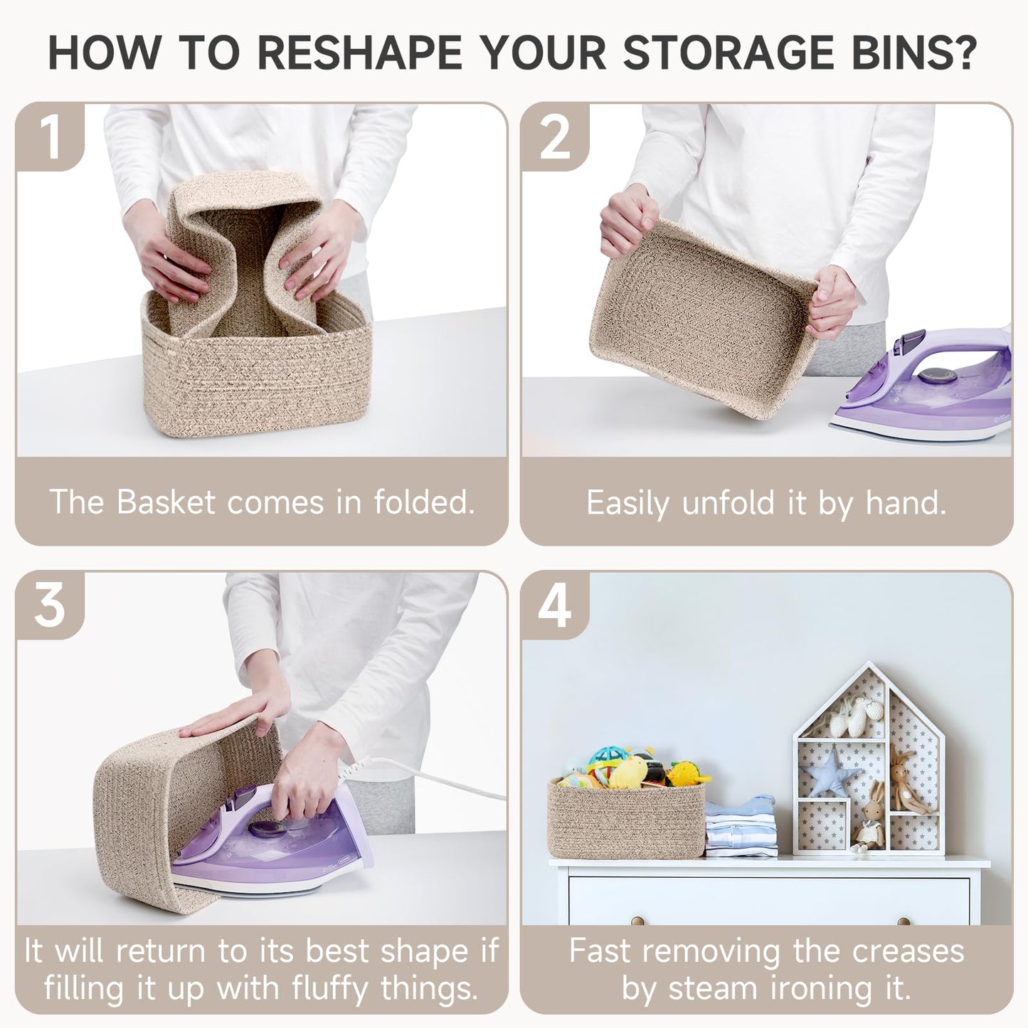 Maxuni 3-Pack Small Storage Baskets for Organizing | Woven Shelf Toy Basket | Rope Baskets for Gifts Empty | Closet Organizer Bins with Handles | Cube Decorative Box | 11.8×7.8×5.1” | Mixed brown