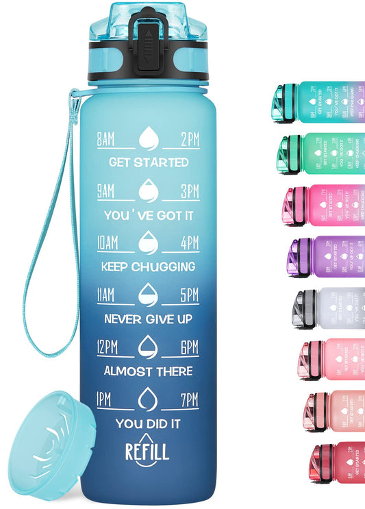 MEITAGIE Motivational Water Bottle with Time Marker and Fruit Strainer, Leak-Proof, BPA Free, Non-Toxic with Carrying Strap, Perfect for Fitness, Gym and Outdoor Sports