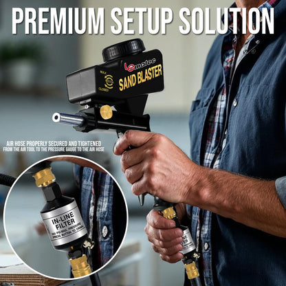 LE LEMATEC Portable Sand Blaster Gun for Small Projects - Required150PSI Air Compressor (4+ CFM) Detail Work, Rust Removal, Glass Etching - Black (AS118)