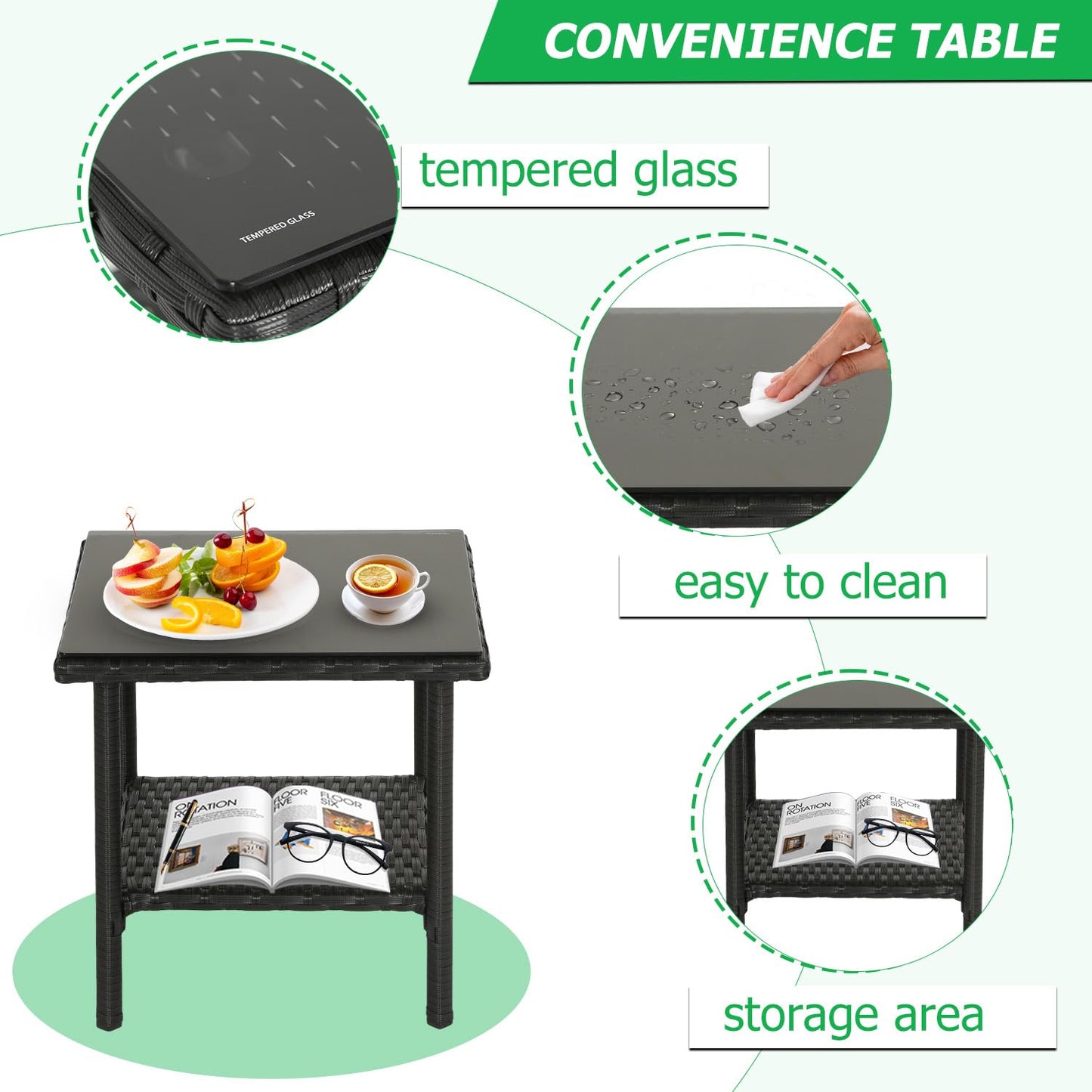 FDW Wicker Outdoor Furniture Patio Furniture Set of 3 Rattan Patio Chairs Outdoor Chairs Patio Conversation Set with Coffee Table for Yard Backyard Lawn Porch Poolside Balcony,Black