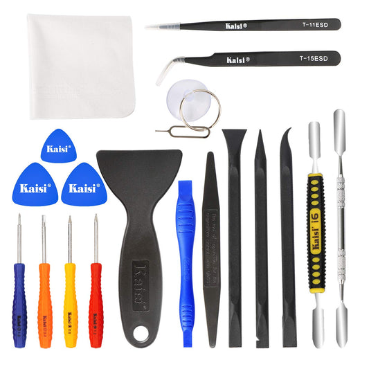 Kaisi Professional Electronics Opening Pry Tool Repair Kit with Metal Spudger Non-Abrasive Nylon Spudgers and Anti-Static Tweezers for Cellphone iPhone Laptops Tablets and More, 20 Piece