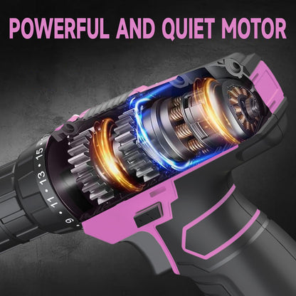 PULITUO 12V Pink Cordless Drill Set Power Drill Kit with Battery and Charger,electric drill home improvement,3/8-Inch Keyless Chuck,Built-in LED,21+1 Torque Setting small drill