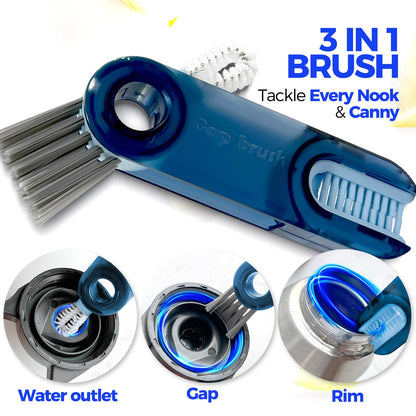 Holikme 6 Pack Brush Set, 14" Long Handle Stainless Steel Cleaner, 3 Straw Brushes, 3-in-1 Cleaning Brush for Water and Baby Bottles, Straws - Blue