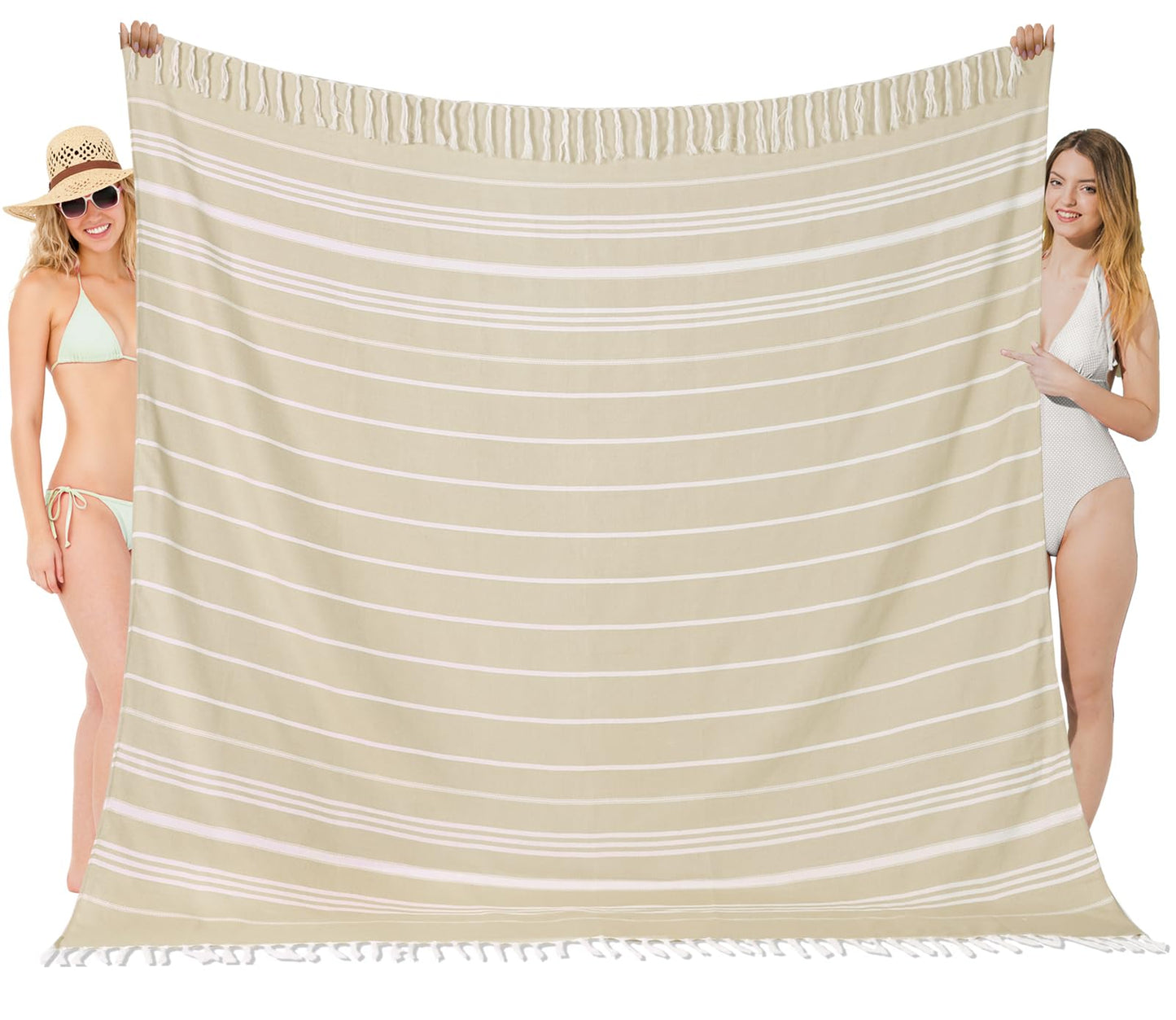 Oversized Turkish Beach Towel Blanket XXL Cotton Sandproof Towels Boho Woven Extra Large Big Sand Free Giant Throw Thick Blankets Huge Quilt XL Picnic Camping Necessities Cloud For Adult Gifts Beige