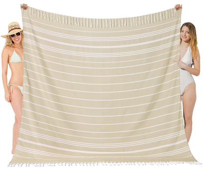Oversized Turkish Beach Towel Blanket XXL Cotton Sandproof Towels Boho Woven Extra Large Big Sand Free Giant Throw Thick Blankets Huge Quilt XL Picnic Camping Necessities Cloud For Adult Gifts Beige