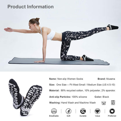 Muezna Non Slip Yoga Socks for Women, Anti-Skid Pilates, Barre, Hospital Socks with Grips, Size 5-10