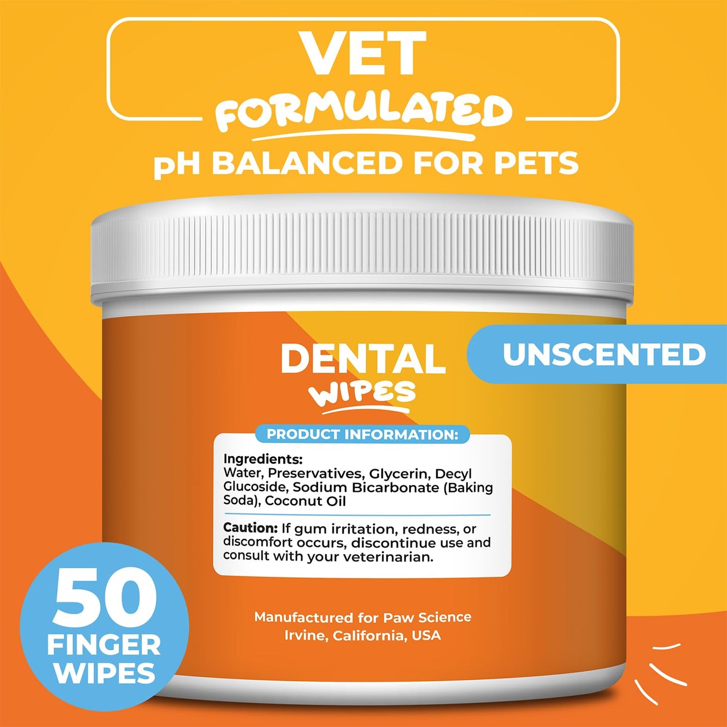 Paw Science Dog & Cat Teeth Cleaning Wipes - Dental Finger Wipes for Cats & Dogs - Pet Toothbrush & Tooth Brushing Kit - Effective Teeth Cleaner (Unscented)