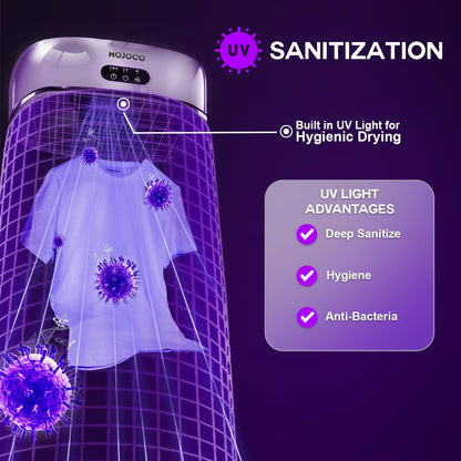 MOJOCO Portable Clothes Dryer - Mini/Compact Dryer for Apartment, RV, Travel - Small Quiet Fast-Drying Machine with Adjustable Timer & Hassle-Free Setup