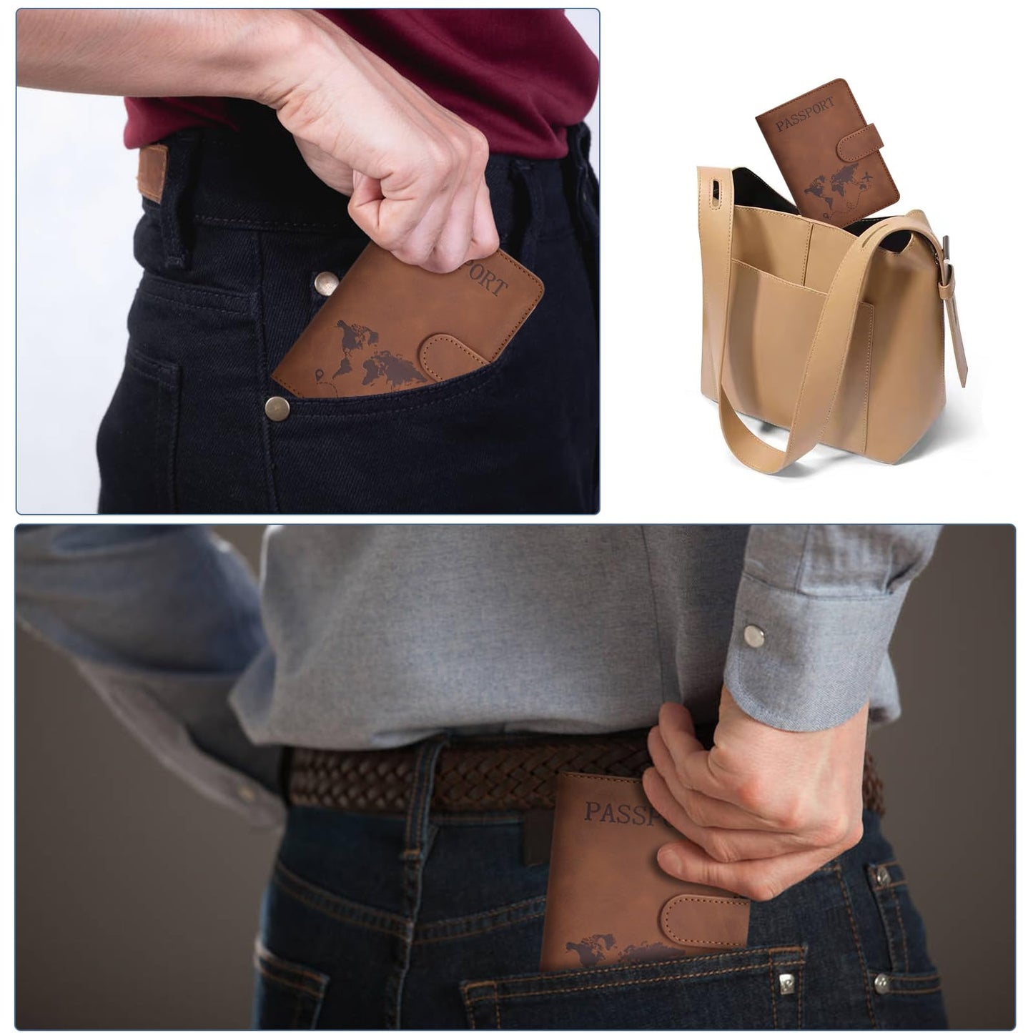 Passport Holder, Passport Cover with Credit Card Slot and Boarding Pass Slot Combo, Passport Wallet Case Book Travel Must Have, RFID Blocking Leather Travel Accessories, Brown