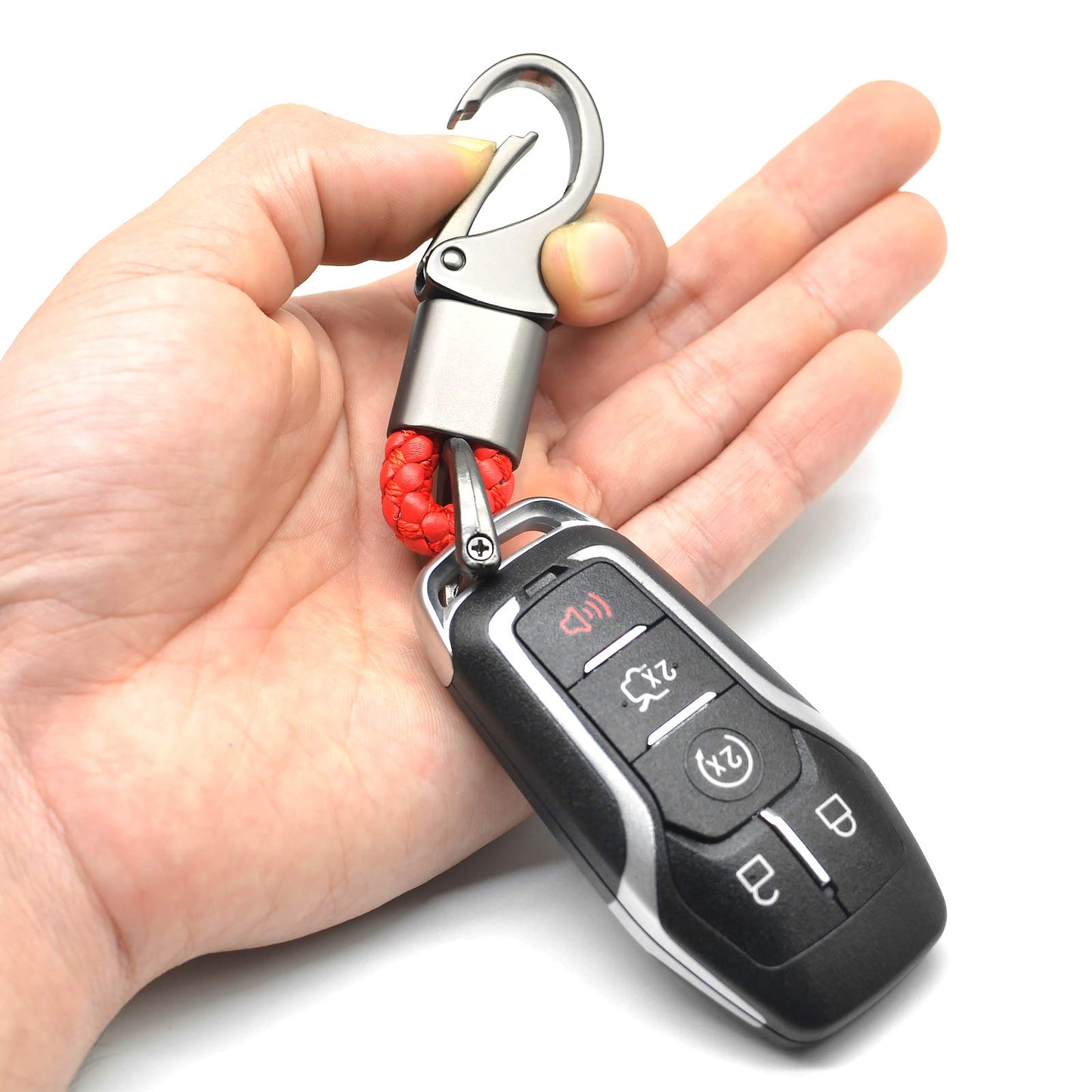 EYANBIS Car Key Fob Keychains Leather Holder Key Chain Sturdy Metal with D-Ring for Men and Women, 1 Pack Red, 360 Degree Rotatable, with Screwdriver