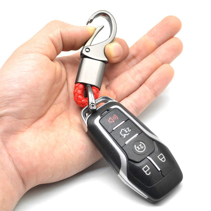 EYANBIS Car Key Fob Keychains Leather Holder Key Chain Sturdy Metal with D-Ring for Men and Women, 1 Pack Red, 360 Degree Rotatable, with Screwdriver