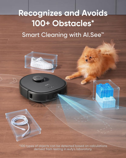 eufy Renewed X10 Pro Omni Robot Vacuum and Mop Combo, 8,000 Pa Suction, Dual Mops with 12 mm Auto-Lift and Carpet Detection, AI Obstacle Avoidance, Auto Mop Washing, Auto Drying, Self-Emptying