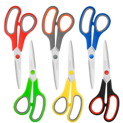 8" Scissors Bulk 6-Pack, All Purpose Scissors Stainless Steel Sharp for Office Home General Use Craft Supplies, High/Middle School Classroom Class Older Kids Scissor Set, Right/Left Handed