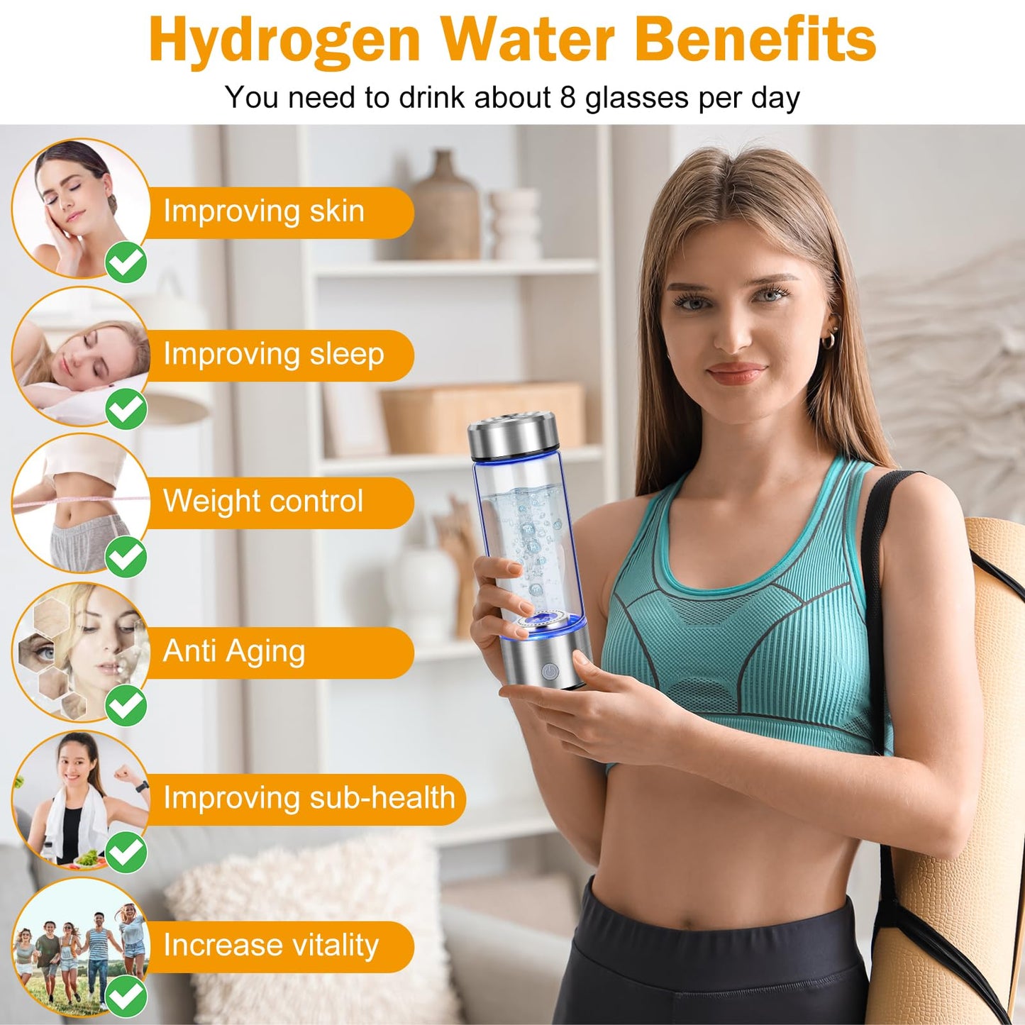 2025 Upgrade Hydrogen Water Bottle, Hydrogen Water Generator with Advanced SPE PEM Technology, 420ml(14OZ) Hydro Water Machine, Portable Water Ionizer for Office, Travel, Fitness & Everyday Hydration